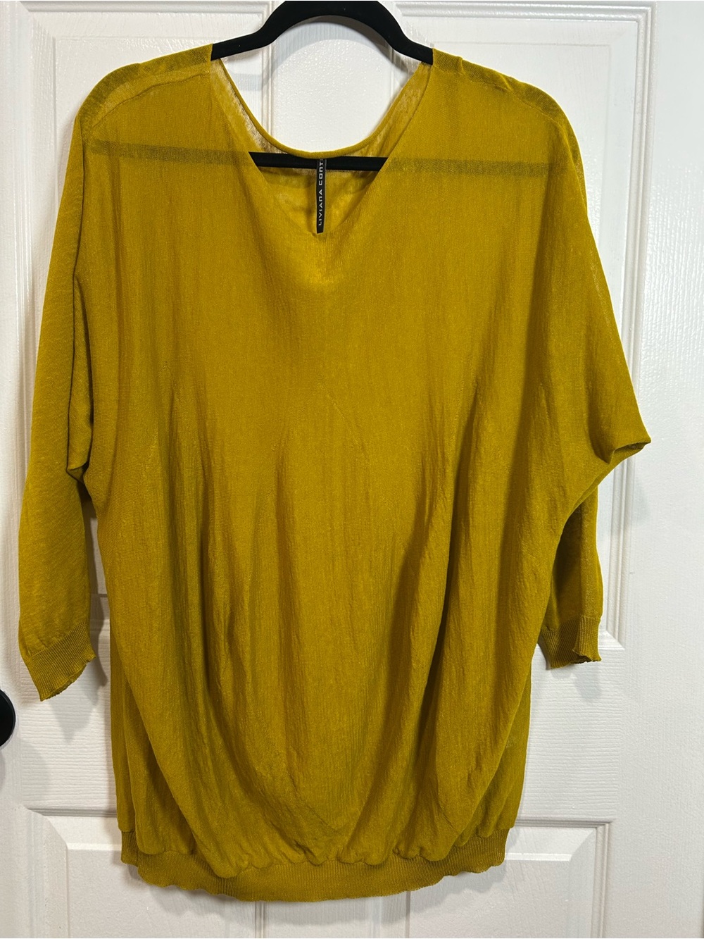 LIVIANA CONTI Lightweight Mustard Yellow Women's Dolman Sleeve Blouse